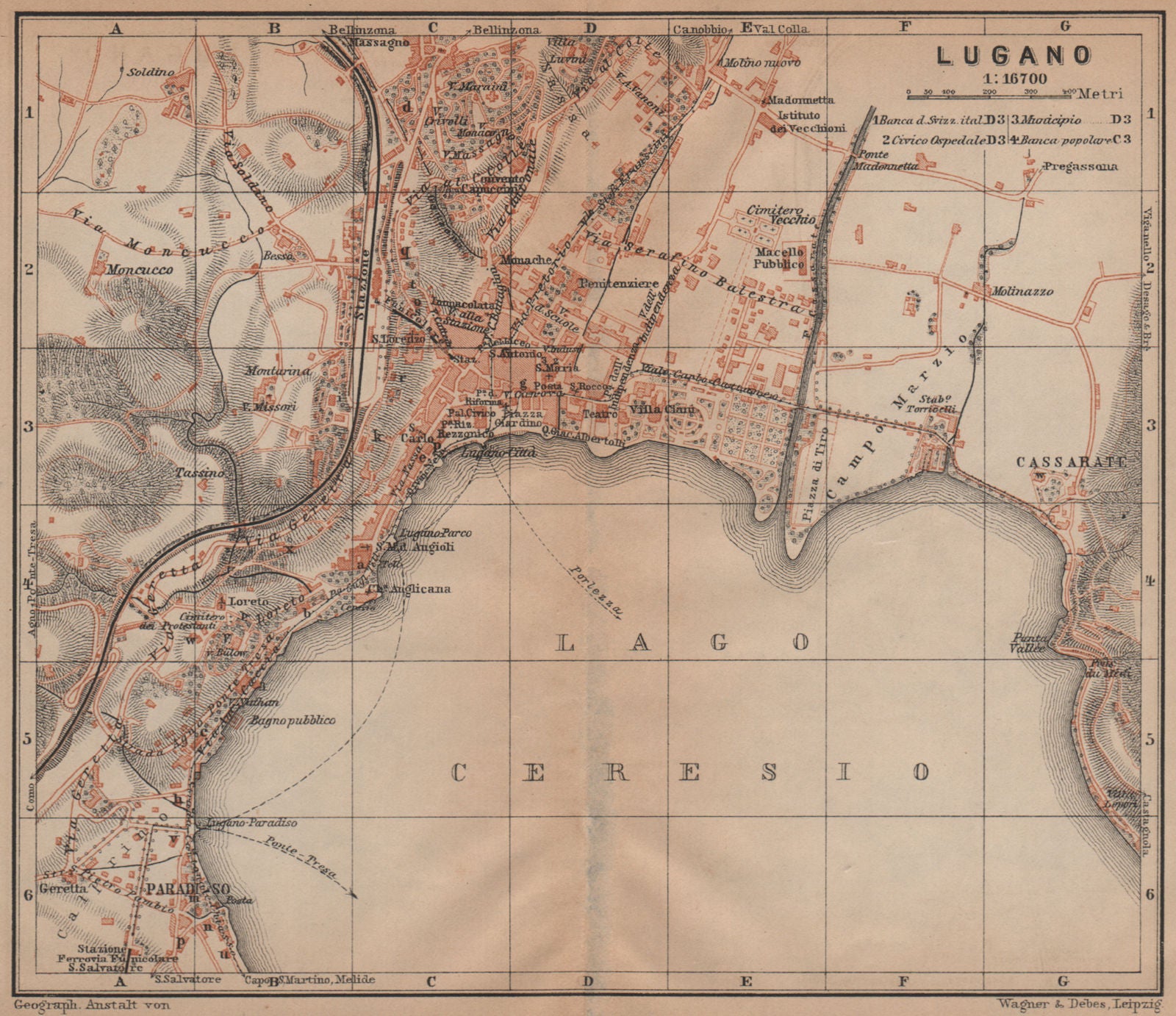 LUGANO. town city stadtplan. Switzerland Suisse Schweiz carte karte 1901 map
